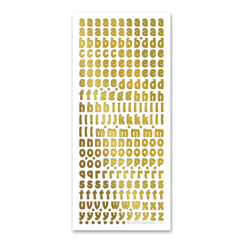 10mm Alphabet Lower Gold Self Adhesive Stickers