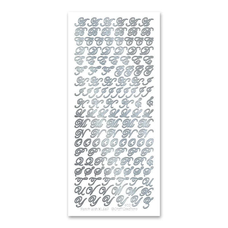 10mm Italic Capitals  Silver Self Adhesive Stickers