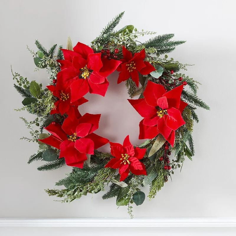 45cm Poinsettia Christmas Wreath