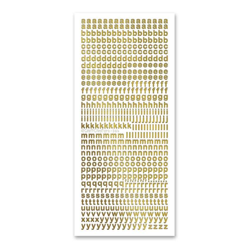 5.5mm Plain Lowercase Alphabet  Gold Self Adhesive Stickers