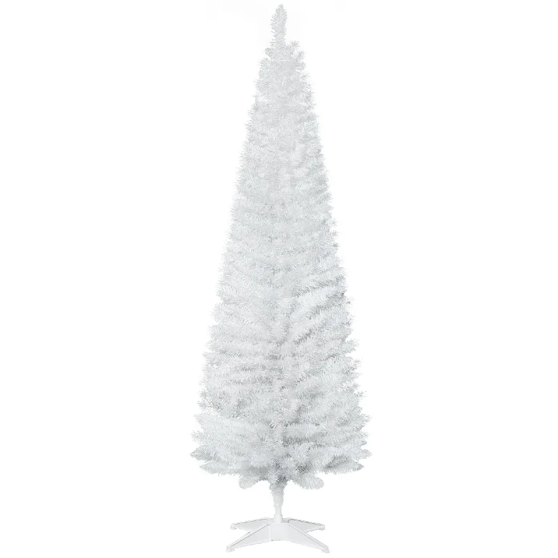 6 Foot Artificial Pine Pencil Slim Tall Christmas Tree with 390 Branch Tips Xmas Holiday Décor with Stand White