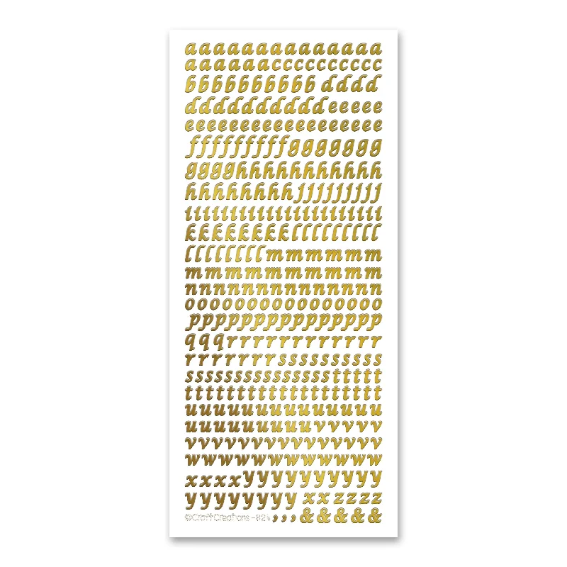 6mm Lowercase Alphabet  Gold Self Adhesive Stickers