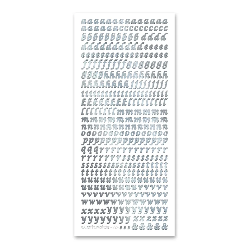 6mm Lowercase Alphabet  Silver Self Adhesive Stickers