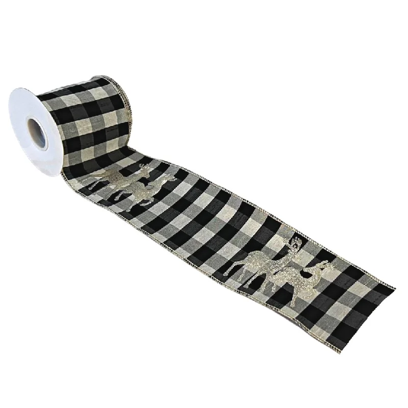 Black & White Checkered Ribbon with Glitter Reindeer