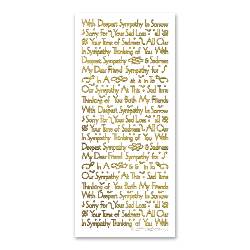 Deepest Sympathy Gold Self Adhesive Stickers