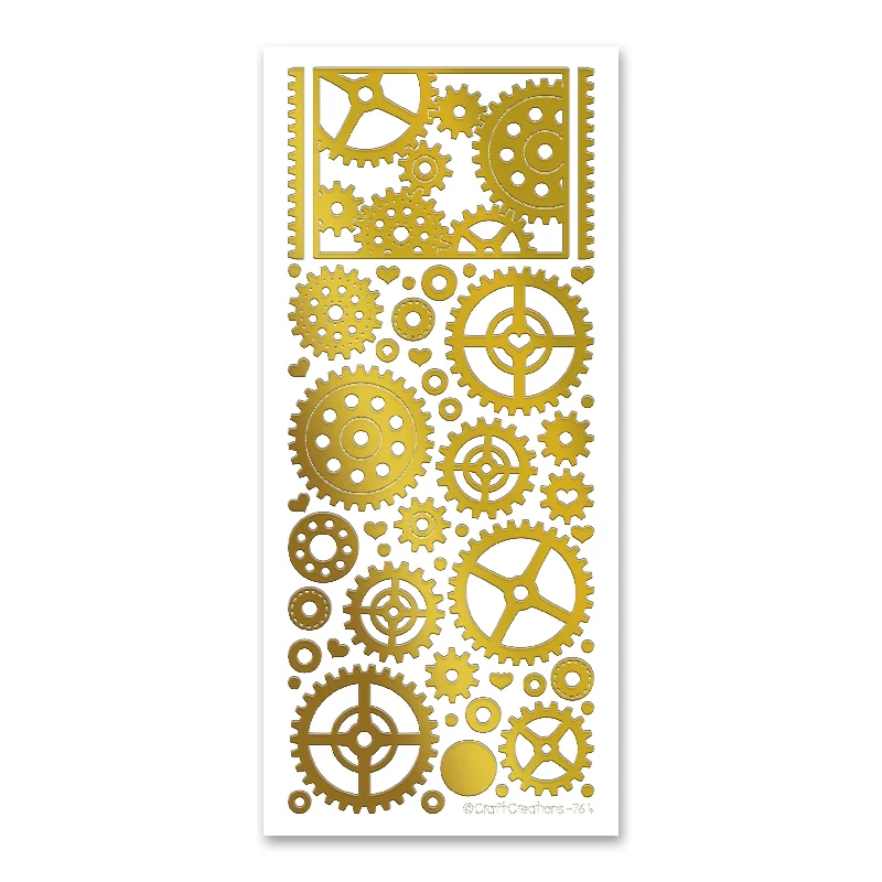 Gears & Cogs  Gold Self Adhesive Stickers