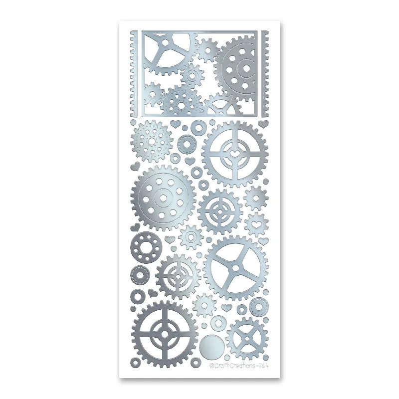 Gears & Cogs  Silver Self Adhesive Stickers