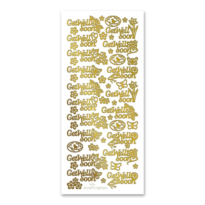 Get Well Soon  Gold Self Adhesive Peel Off Stickers