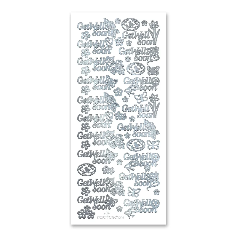 Get Well Soon  Silver Self Adhesive Peel Off Stickers