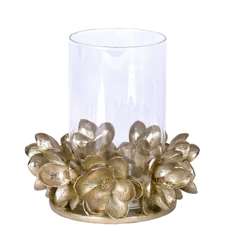 Gold Magnolia Hurricane Candle Holder