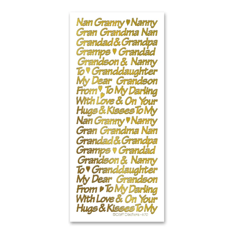 Gran/Grandad Etc Gold Self Adhesive Stickers