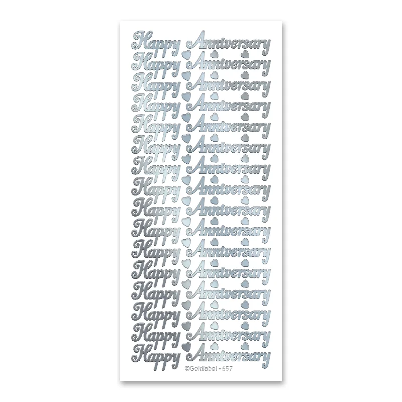 Happy Anniversary  Silver Self Adhesive Stickers