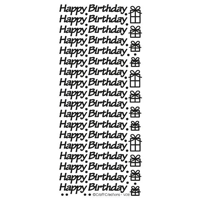 Happy Birthday Black Self Adhesive Peel Off Stickers