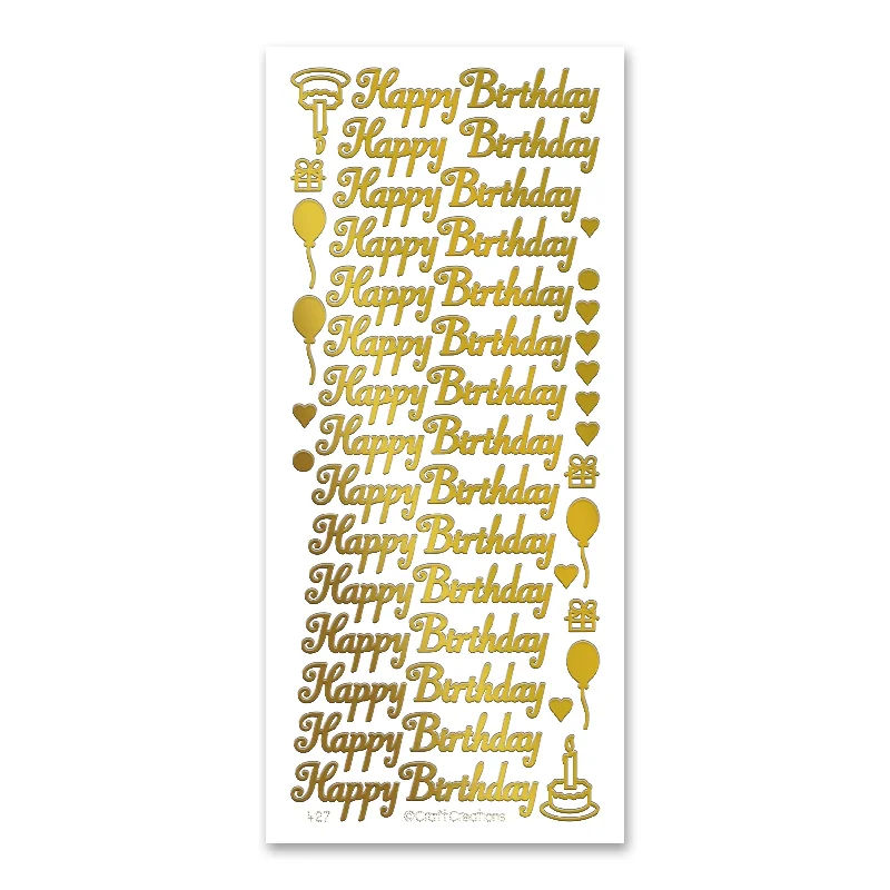 Happy Birthday  Gold Self Adhesive Peel Off Stickers