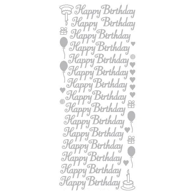 Happy Birthday  Silver Self Adhesive Peel Off Stickers