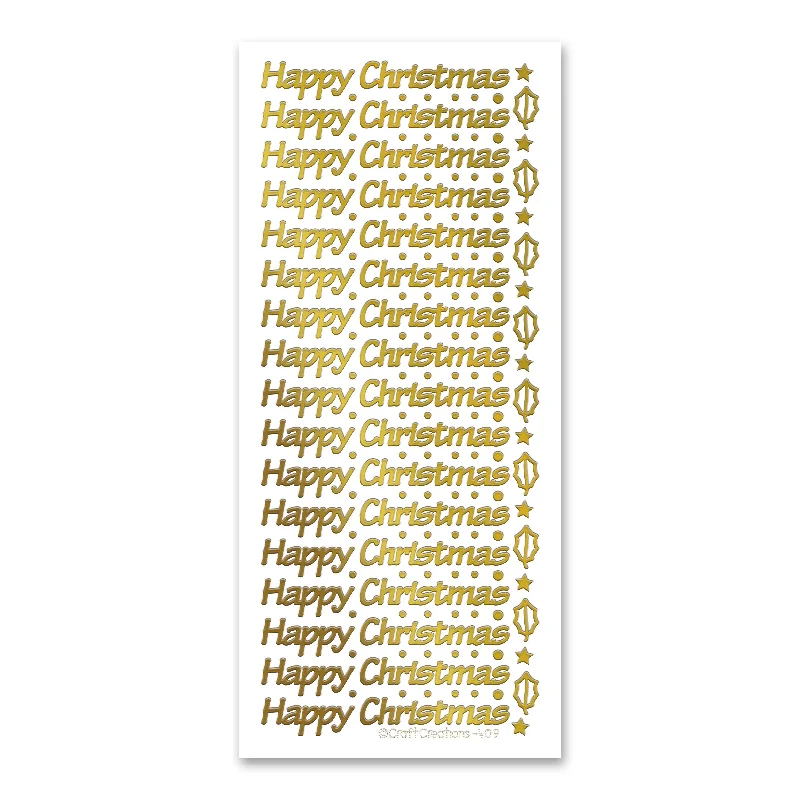 Happy Christmas Gold Self Adhesive Peel Off Stickers