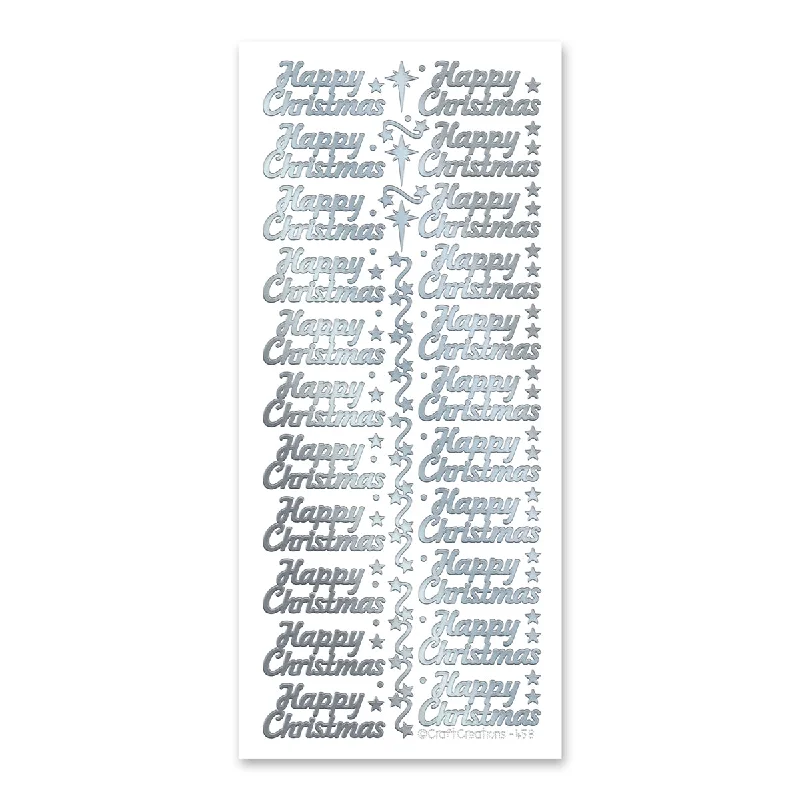 Happy Christmas  Silver Self Adhesive Stickers