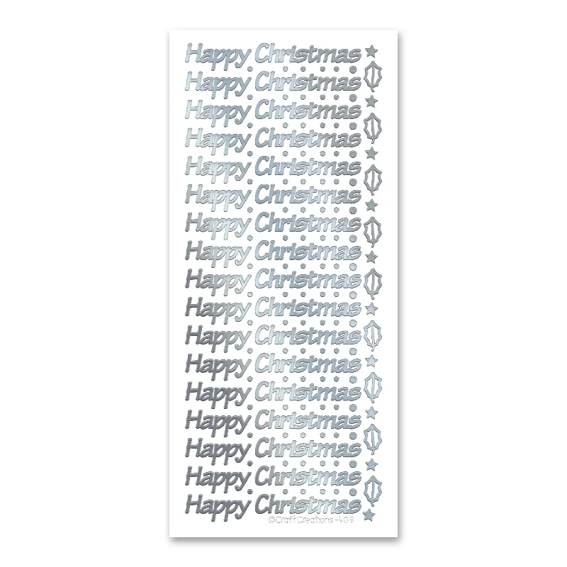 Happy Christmas Silver Self Adhesive Peel Off Stickers