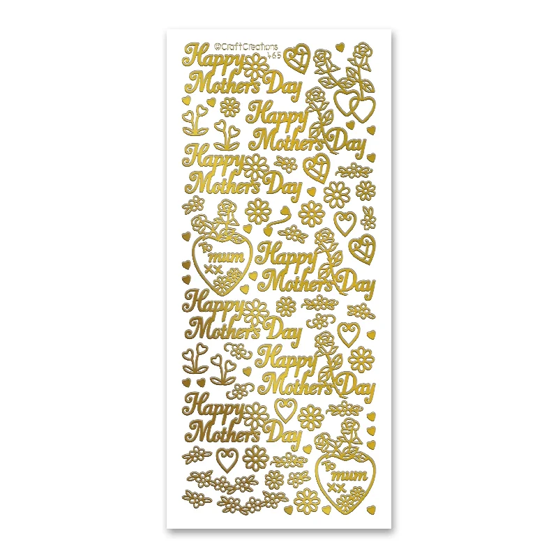 Happy Mother's Day Flowers Gold Self Adhesive Stickers