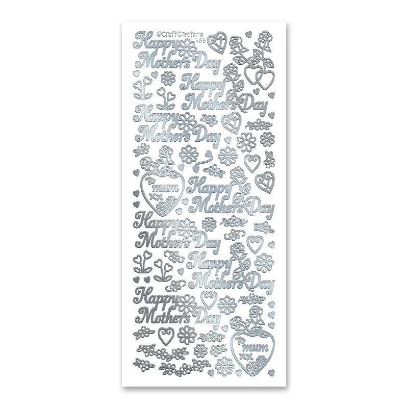 Happy Mother's Day Flowers Silver Self Adhesive Stickers