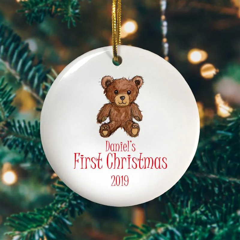 Personalised Ceramic Baby's First Christmas Circle Decoration