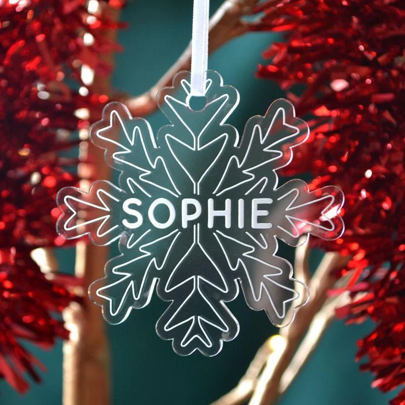 Personalised Engraved Snowflake Christmas Bauble White Acrylic Name