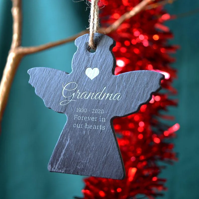 Personalised Memorial Christmas Decoration Slate Angel