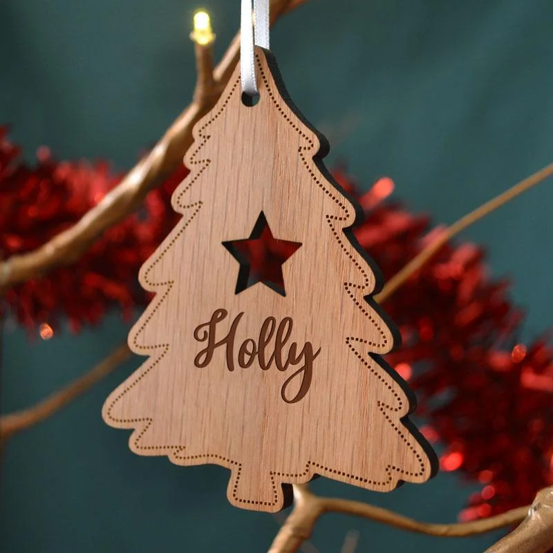 Personalised Wooden Christmas Decoration Tree Shape Name Star