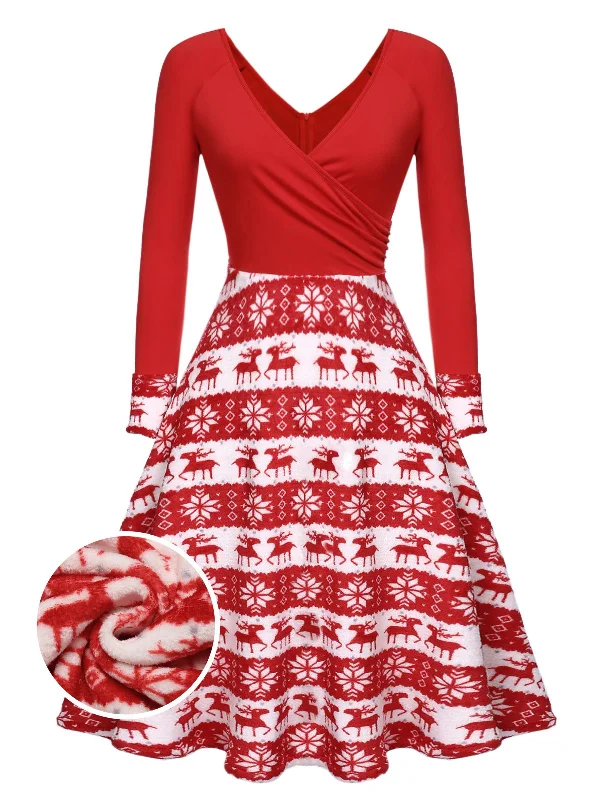 Red 1950s Christmas Patchwork Swing Dress