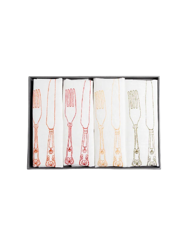 Silver Service Embroidered Linen Napkin Set