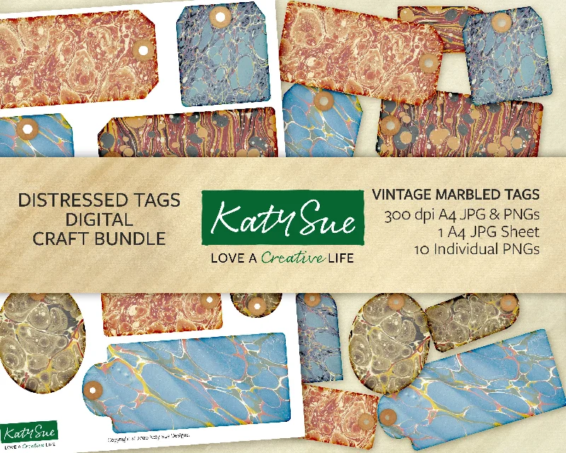 Vintage Marbled Tags | Digital Craft Bundle