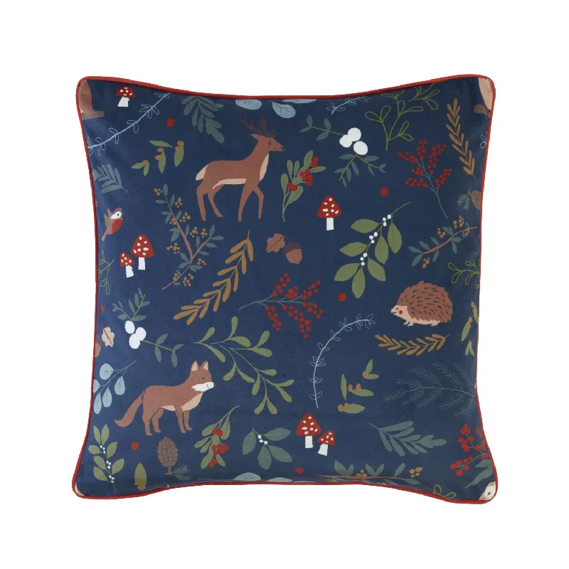 Woodland Navy Forest Friends Velvet Cushion (43cm x 43cm)