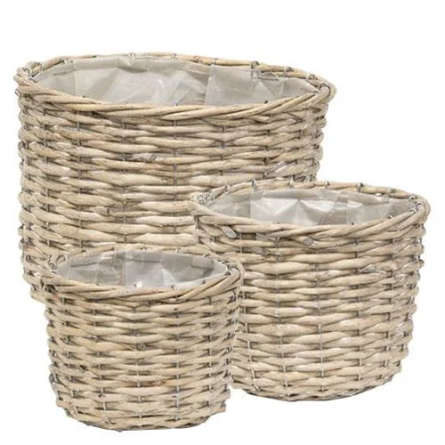 3/Set, Graywashed Willow Planter Baskets