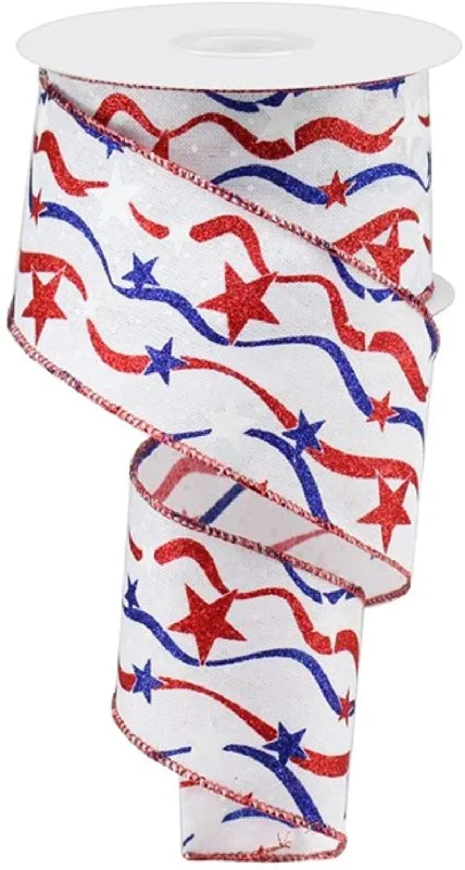 Expressions, 2.5" Stars and Wavy Stripes Royal Canvas Ribbon: White (10 Yards) Patriotic Ribbon RGA167627