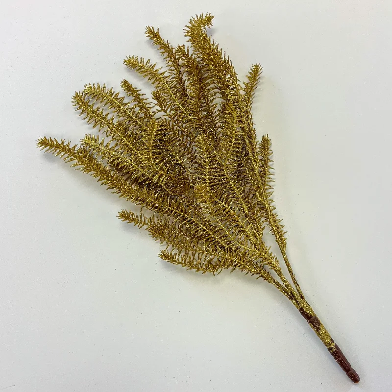 Gold Glittered Faux Pine Bush Spray - 20"